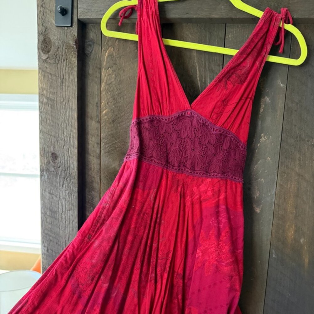 Free People Red on Red floral dress with embroidered details